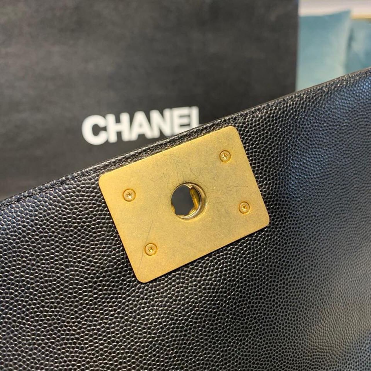 Chanel Chevron Boy Bag 20cm Caviar Leather Antique Gold Hardware Fall/Winter Act 1 Collection Black