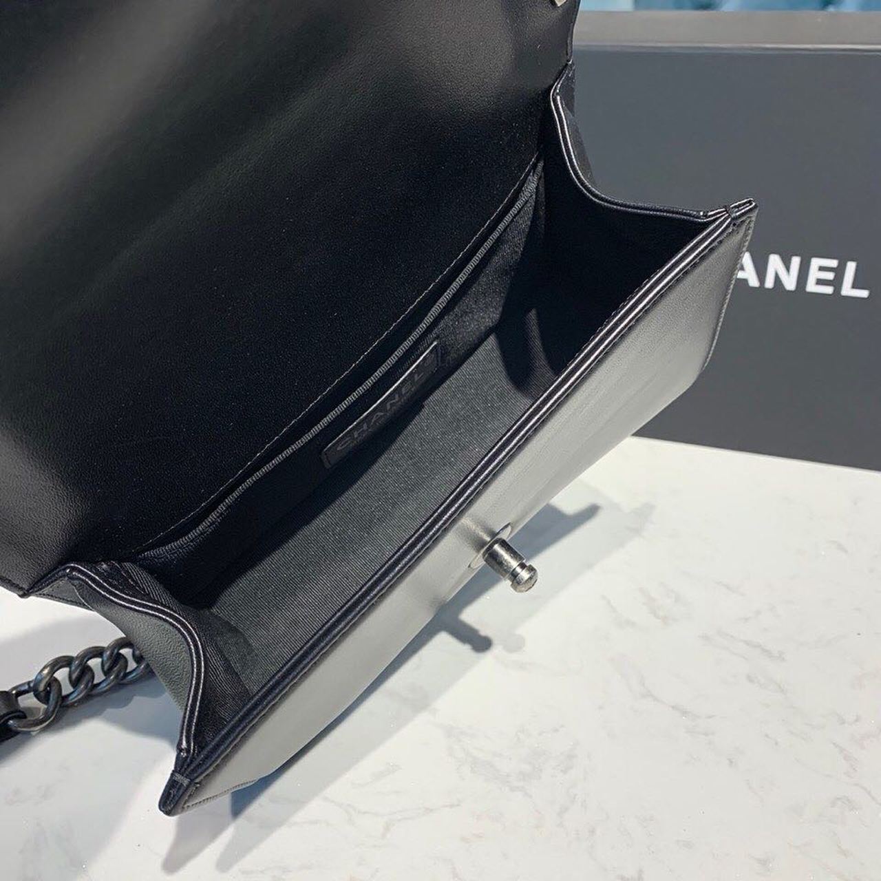 Chanel Quilted Boy Bag 20cm Lambskin Leather Antique Silver Hardware Fall/Winter Act 1 Collection Black
