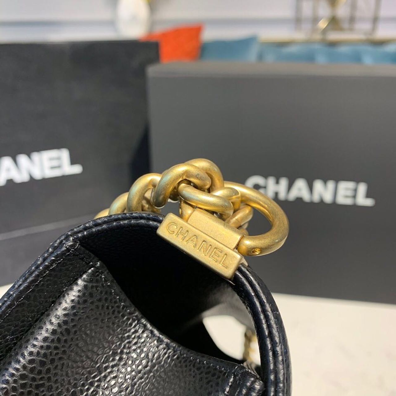 Chanel Quilted Boy Bag 25cm Caviar Leather Antique Gold Hardware Fall/Winter Act 1 Collection Black
