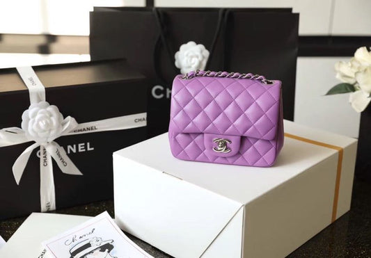 Chanel Classic Mini Flap Bag Silver Hardware Caviar Leather Spring/Summer Collection Purple