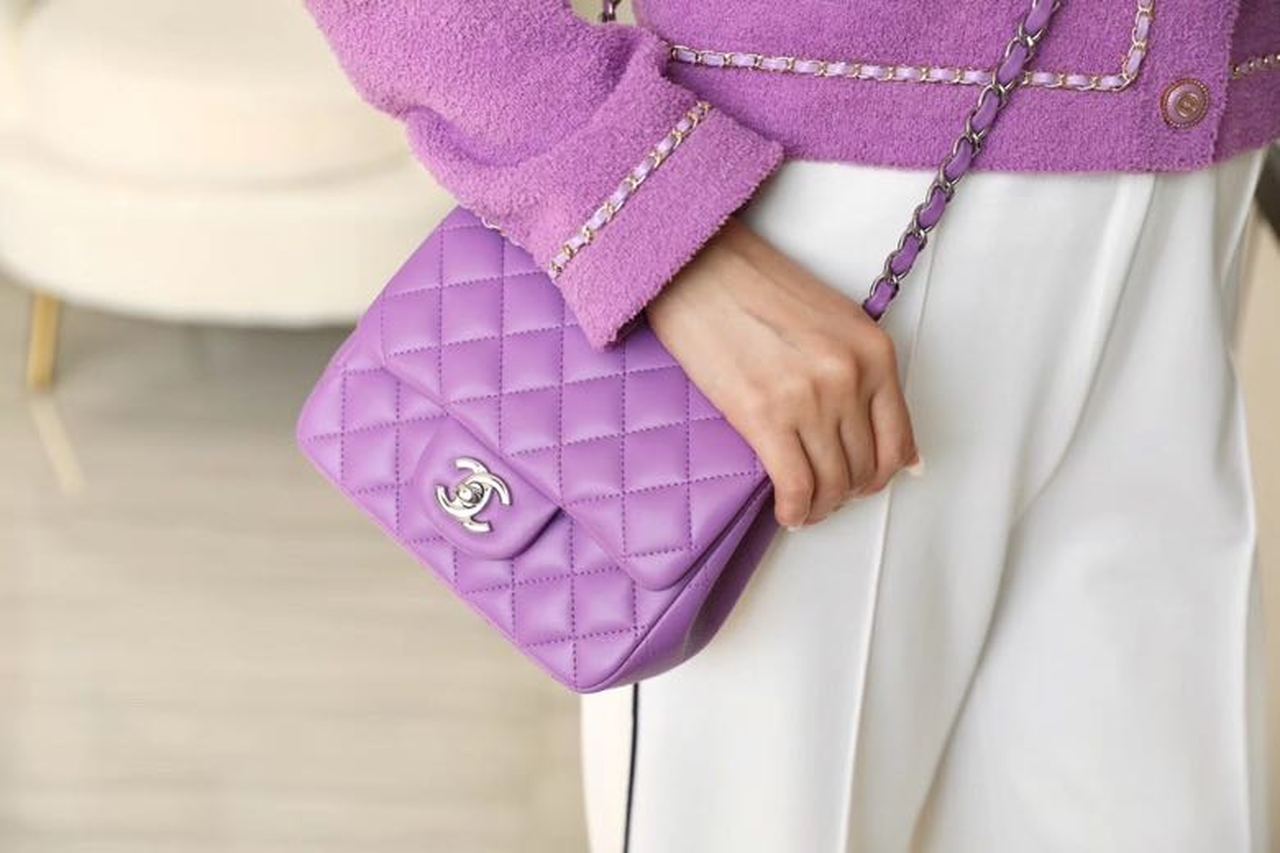 Chanel Classic Mini Flap Bag Silver Hardware Caviar Leather Spring/Summer Collection Purple