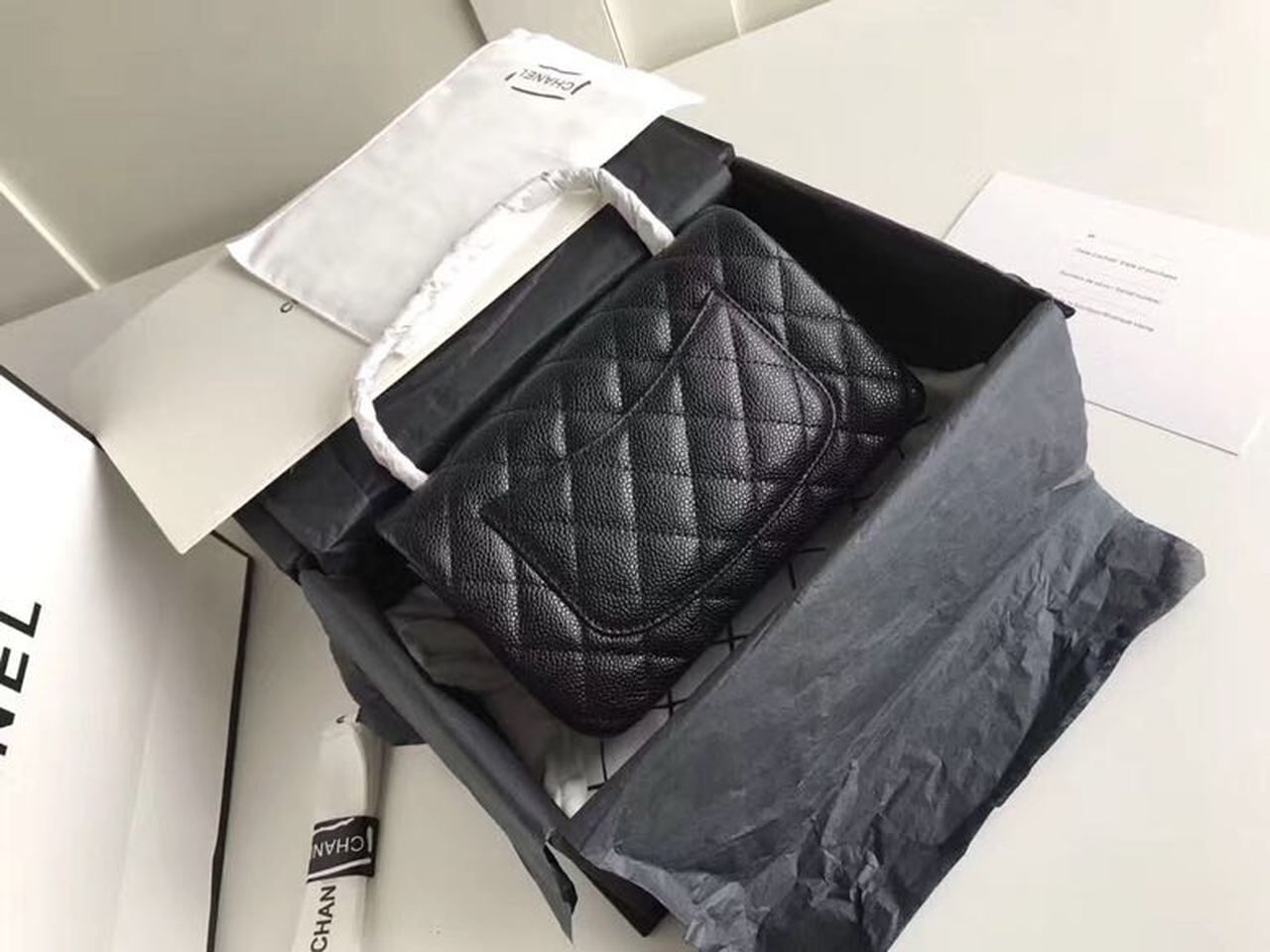 Chanel Classic Flap Bag 20cm Silver Hardware Caviar Leather Spring/Summer Collection Black